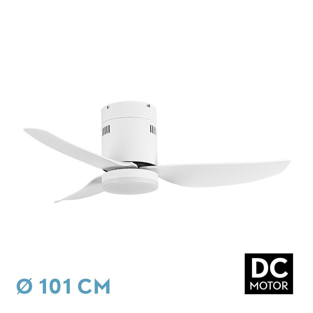 ventilador de techo cúpula DC 36W blanco y haya. 2680 lúmenes, aspas de 82°. Elige entre 3000K, 4500K o 6000K. Incluye control remoto y temporizador, perfecto para cualquier habitación.