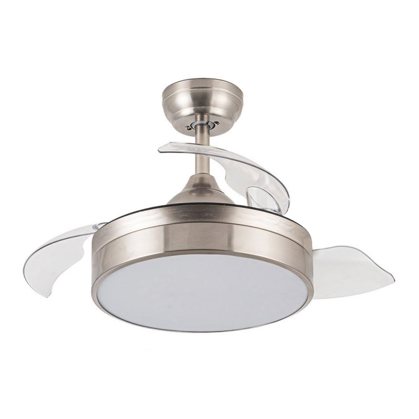 ventilador de Techo con luz Led Messe 72W Niquel con luz y Mando a Distancia, Bajo consumo, motor DC, 6 velocidades, Silencioso ,4 Aspas desplegables, función verano-invierno, temporizador