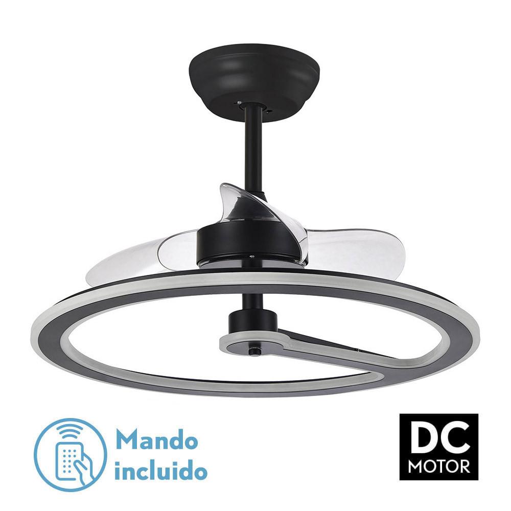 ventilador Chom Negro 110w DC con 3 aspas. Dimensiones: 46/66x62x62cm. 6 velocidades, en 3 colores. Control remoto, memoria y temporizador. Aporta confort y estilo.