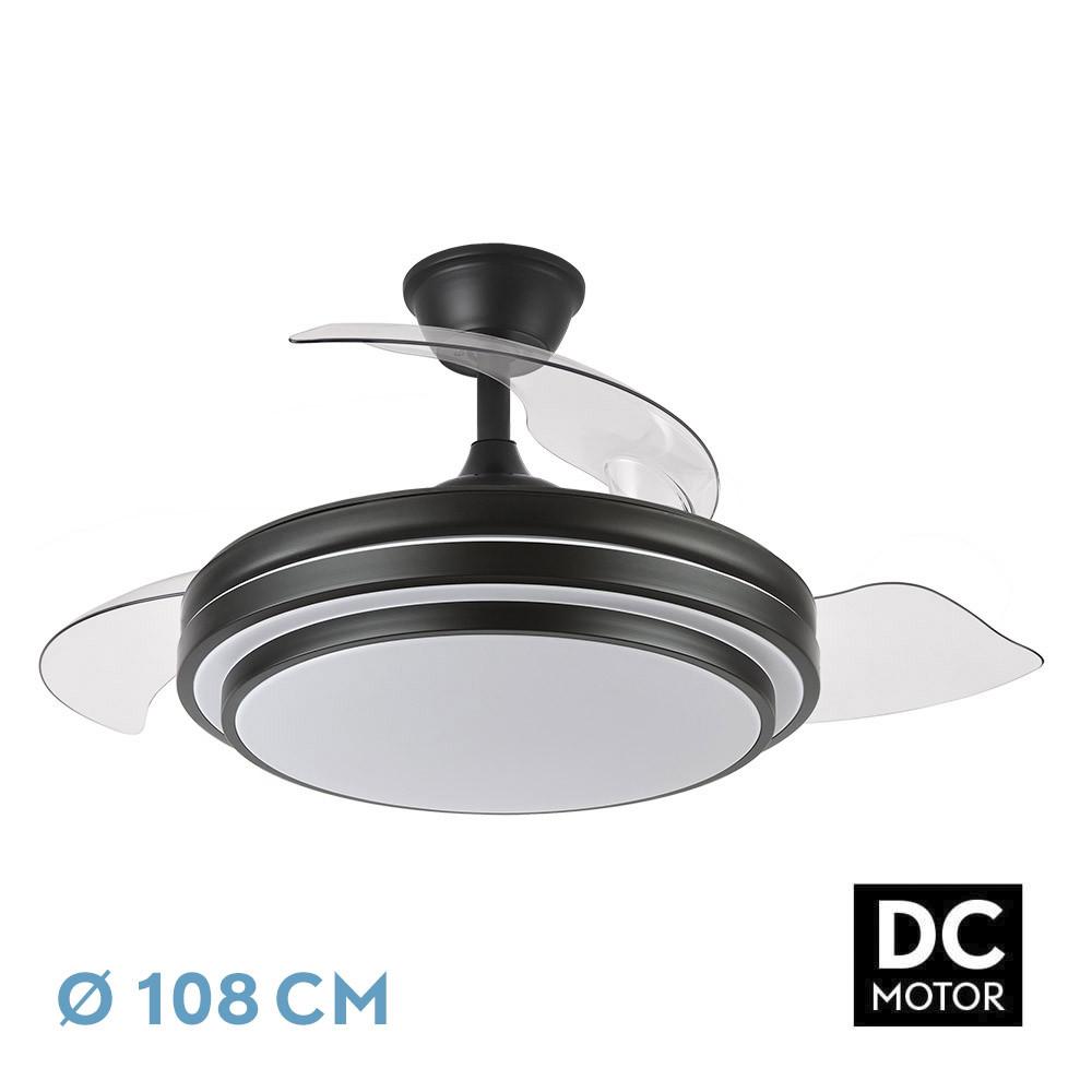 ventilador Dc Ibe 72w 6120lm Negro 3 Asp.desp. 108d 3000-4000-6000k Remoto, Memoria Y Temporizador