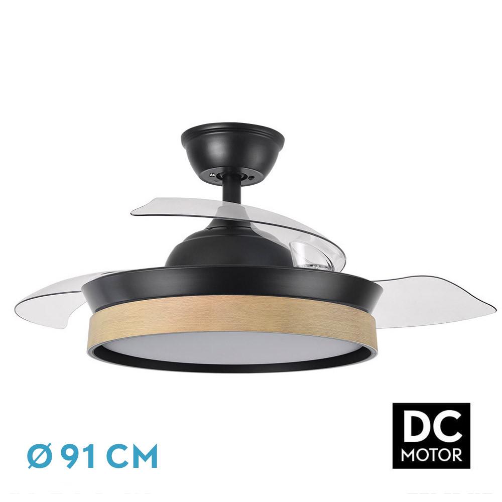 ventilador Dc Iglu Negro/haya 72w 6120lm 91d 3asp.desplegable 3000-4000-6000k Remoto, Temporizador, Memoria