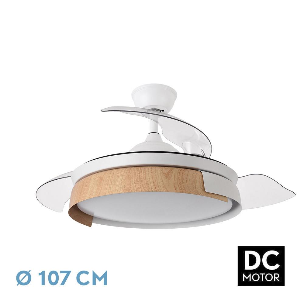 ventilador Dc Provenza 72w 7200lm Blanco/haya 3asp.desplegables 36/51x50/107d.3col, Remoto, Temporizador, Memoria