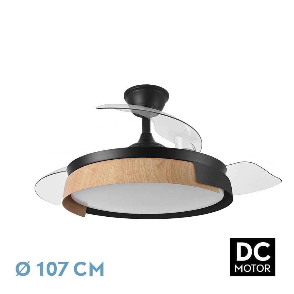 ventilador Dc Provenza 72w 7200lm Negro/haya 3asp.desplegables 36/51x50/107d.3col, Remoto, Temporizador, Memoria