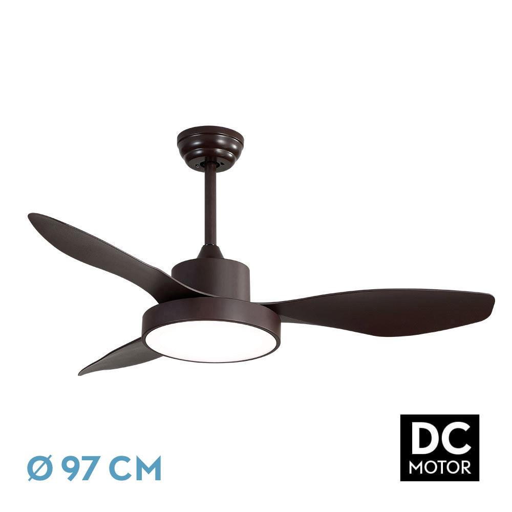 ventilador Dc Hayate 24w 2650lm Marron 3aspas 6vel 97d 3000-4000-6000k Remoto,memoria Y Temporizador