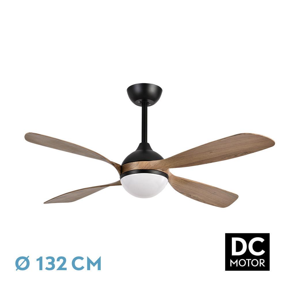 ventilador Dc Livorno 30w 3250lm Negro/roble 132d 4aspas 3000k,4500k,6000k, Remoto+ Temporizador+ Memoria