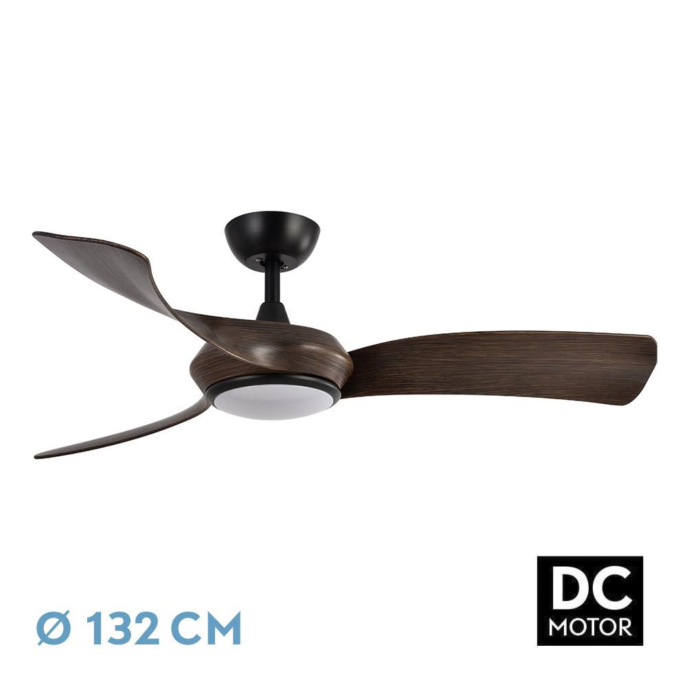 ventilador Dc Cerdeña 30w 2950lm Negro/roble 3aspas 3000k,4500k,6000k Regulable Intensidad+ Remoto+ Temporizador+ Memoria