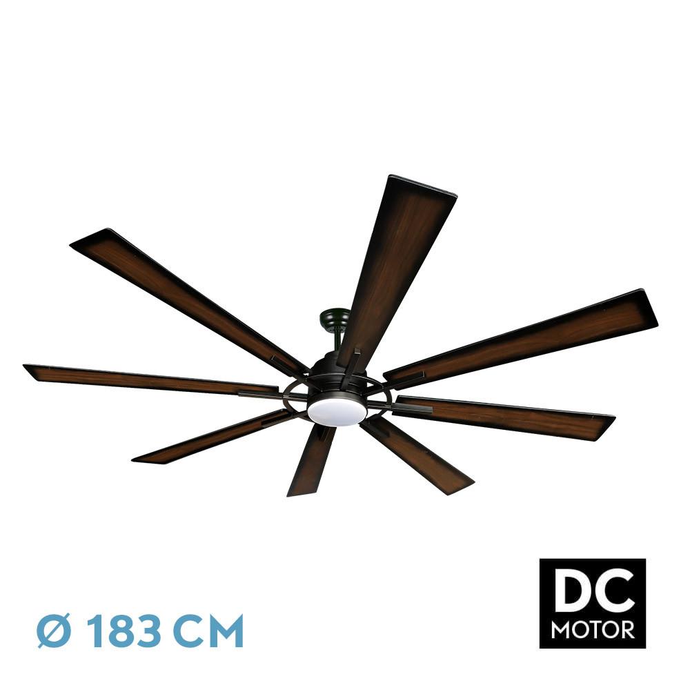 ventilador Dc Fusion 24w Negro/roble 8aspas183d Regulable Intensidad 2950lm 3000k,4000k,6000k Remoto+temporizador+memoria