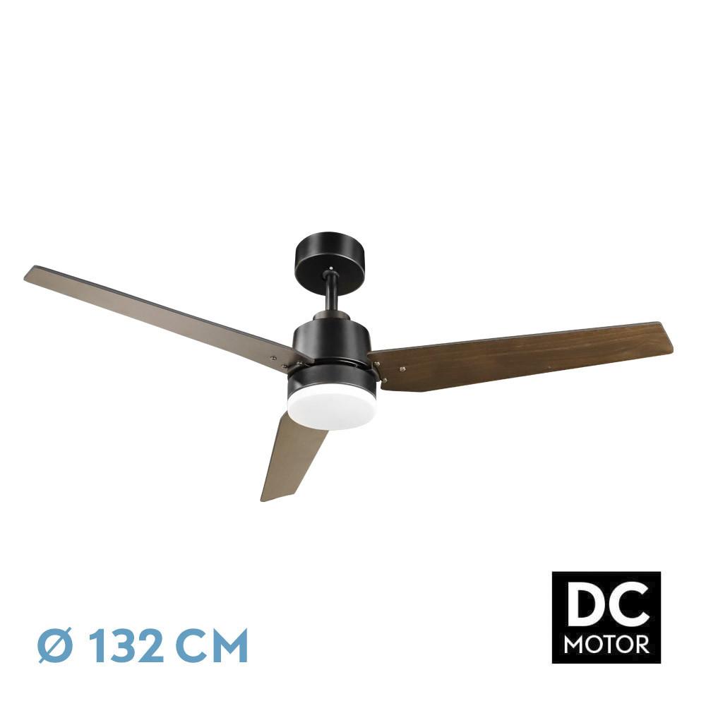 ventilador Dc Captus 22w Negro 3aspas Negro/roble 132d Reg. Intensidad 2180lm 3000k,4000k,6000k Remoto+ Temporizador+ Memoria