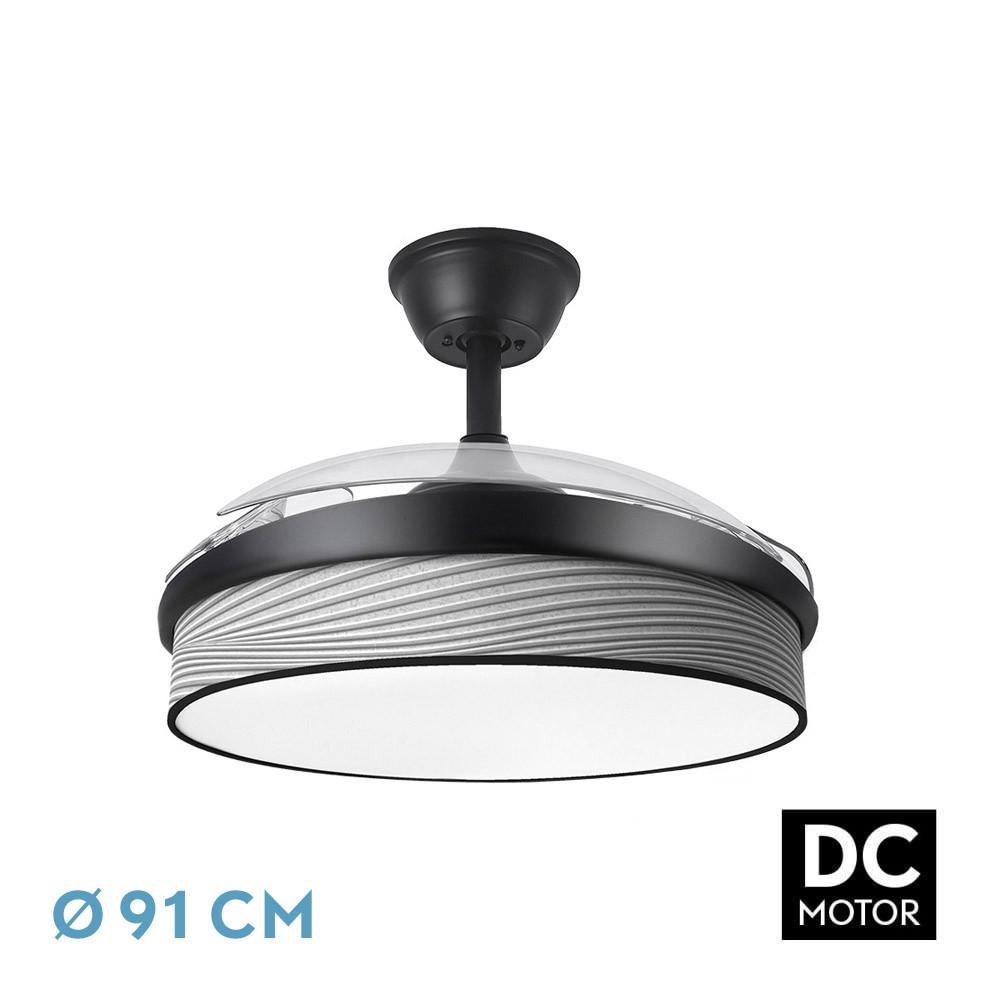 ventilador Dc Moda 72w Negro/surco Gris 91d 3aspas 7200lm 3000-4000-6000k Remoto+ Memoria+ Temporizador