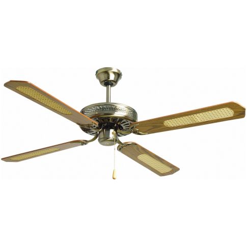 ventilador de techo 4 palas 132 cm en color oro viejo, ideal para refrescar ambientes y mejorar la circulación del aire.