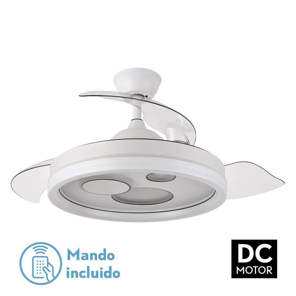 ventilador dc 72w 6120lm blanco, 3 aspas desplegables, control remoto, temporizador, memoria; ideal para ventilación y climatización.