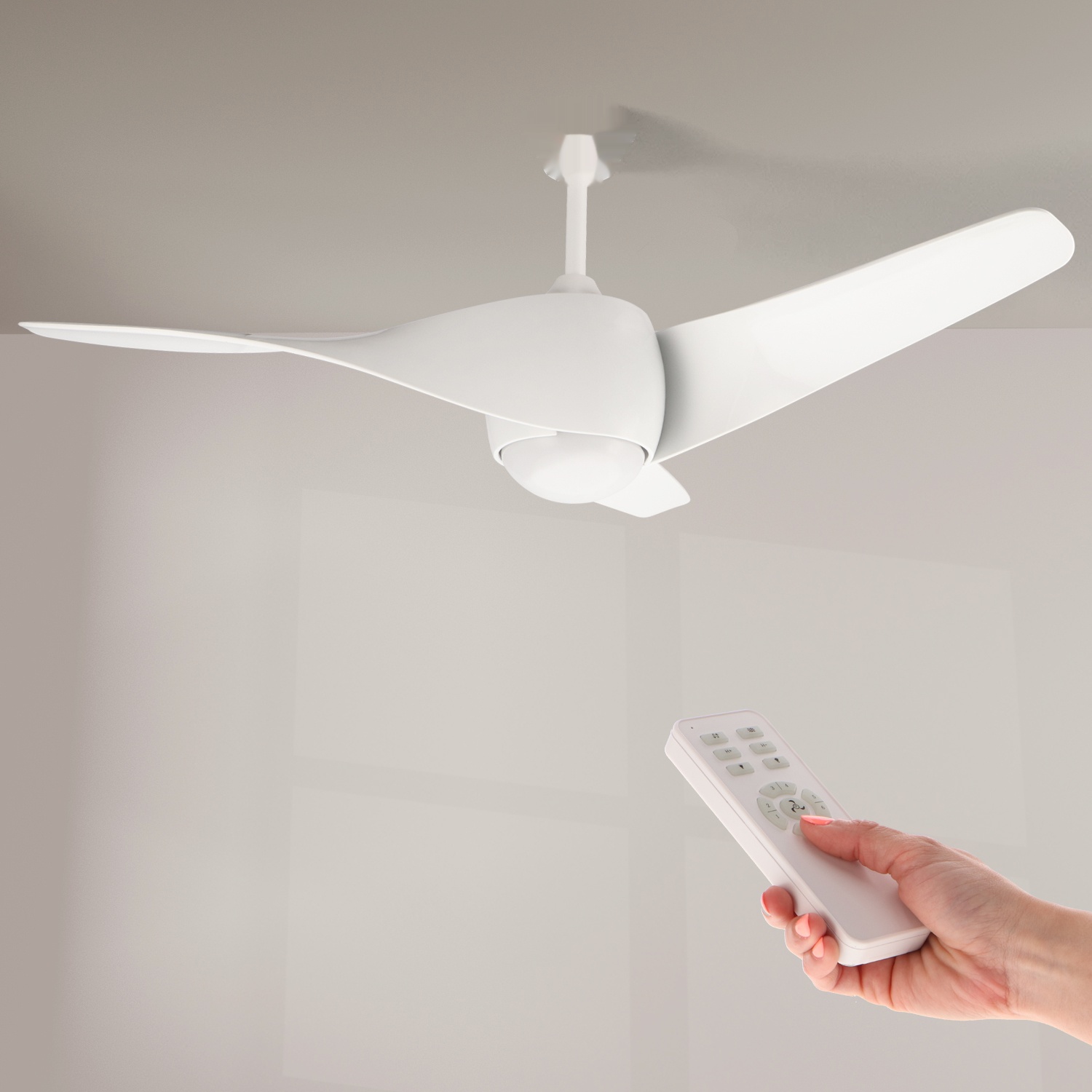 ventilador de techo led blanco con control cct, silencioso y eficiente, ideal para climatizar espacios y mejorar la circulación del aire.