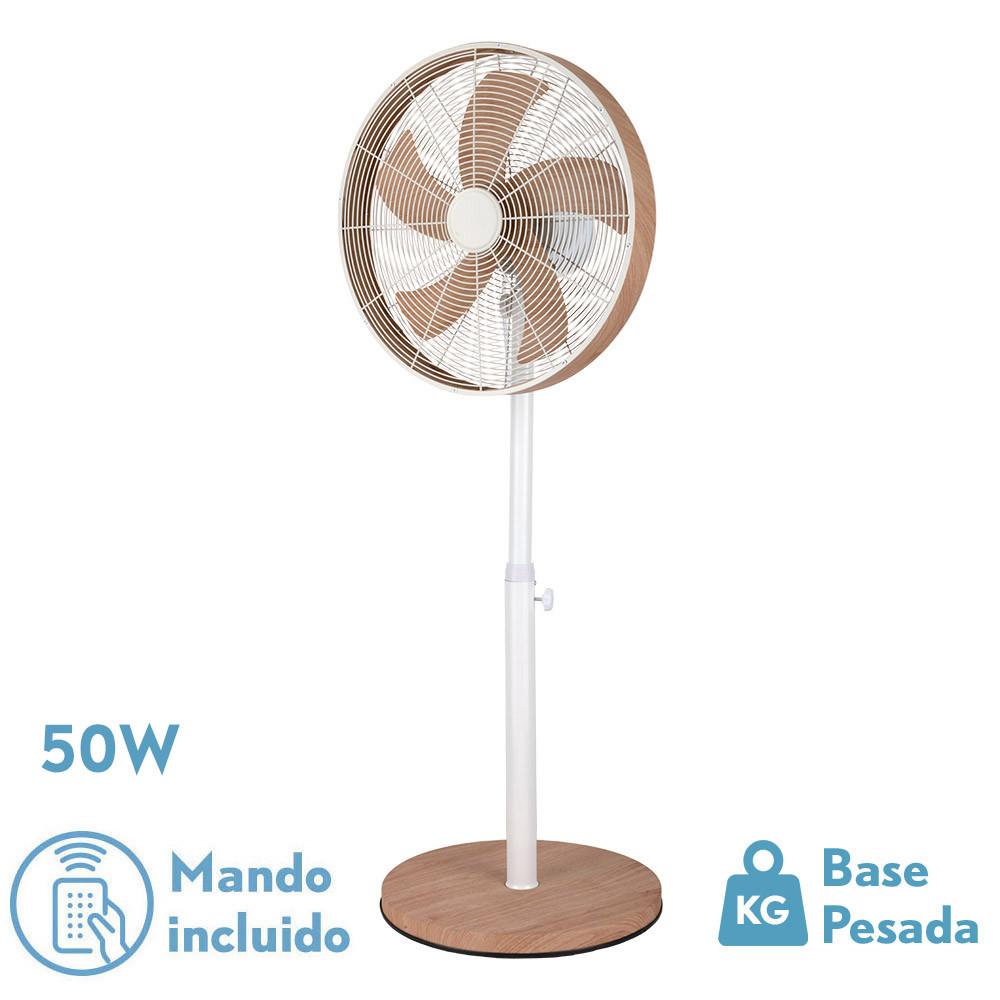 ventilador De Pie Alcañiz Blanco/haya 3vel.50w.5aspas Oscilante Y Rotatorio Regx45x39cm