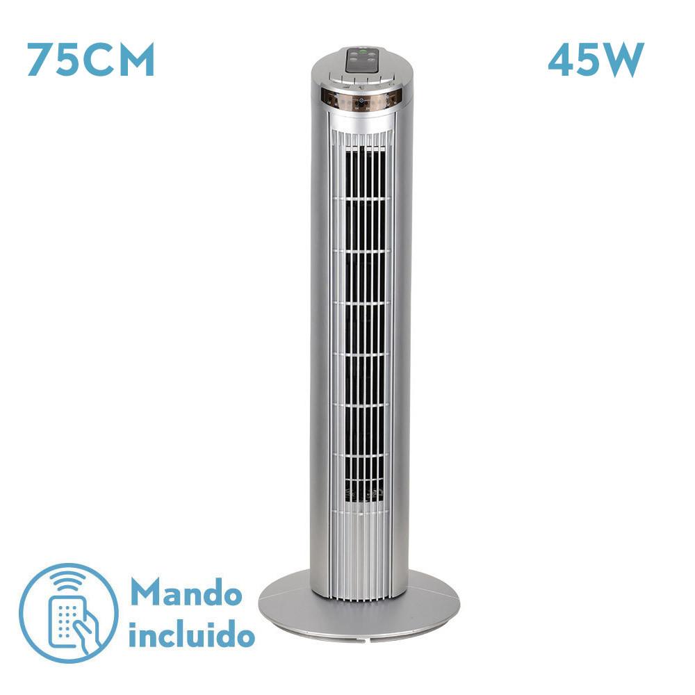 ventilador De Torre Orbigo Plata 3vel 45w C/remoto  Oscilante Temporizador 75x27x27cm