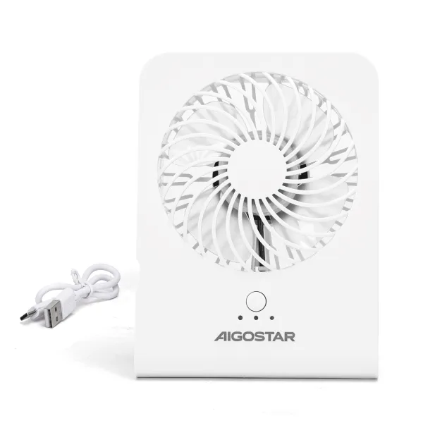 ventilador de mesa, 4 aspas, 3 velocidades, sin batería, color blanco, ideal para refrescar espacios pequeños y crear comodidad.