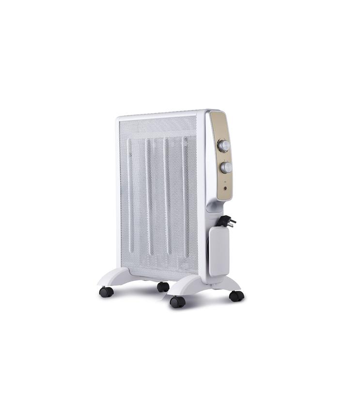 radiador de mica con termostato, potencias de 1000W y 1500W. Ideal para calentar espacios con eficiencia y comodidad. Ajusta la temperatura según tus necesidades.